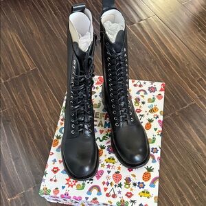 Jeffrey Campbell Black Leather Lace-Up / Zip-up Boots, Sz. 9,New